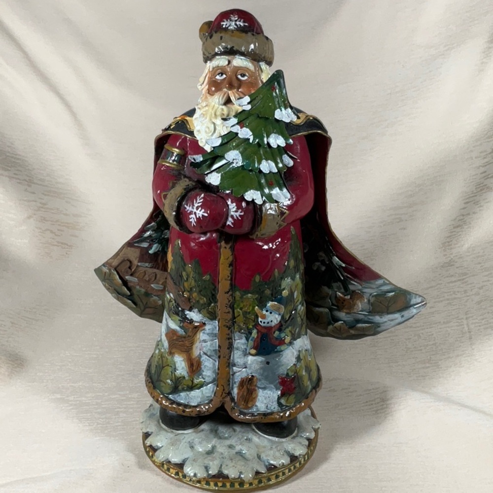 Rare 11” Victorian Hand Painted 3D Santa In Cape with Tree.